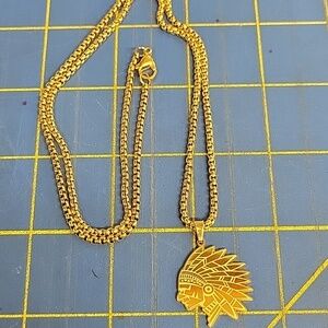 Indian Head 1" Gold Tone 23" Necklace